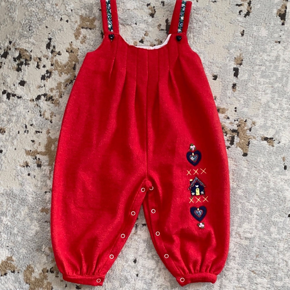 Adorable Fleece Red Kids Holiday Jumper Overalls Romper 24 mo